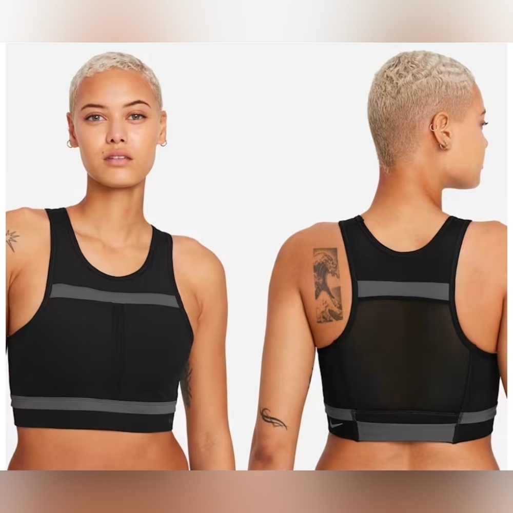 Nike Black Crop Sports Bra with Gray Stripes